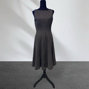 Ralph Lauren Dark Grey Panel Dress with Leather Trim